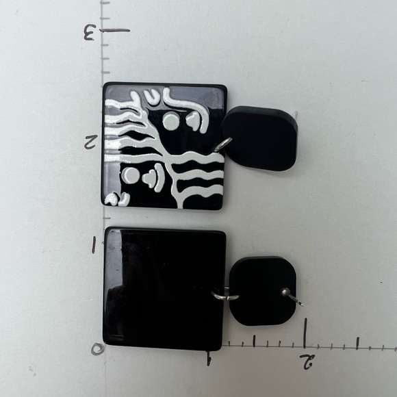 Retro Black & White Dangle Earrings -Artistic Unique Trendy Square Earrings - Picture 14 of 17